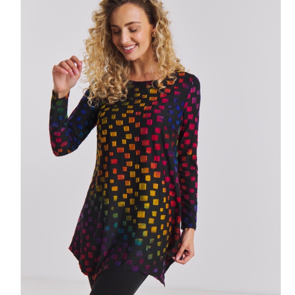 Joseph Ribkoff Jacquard Print Asymmetric Top Rainbow Square Tunic Sz 6 Lagenlook